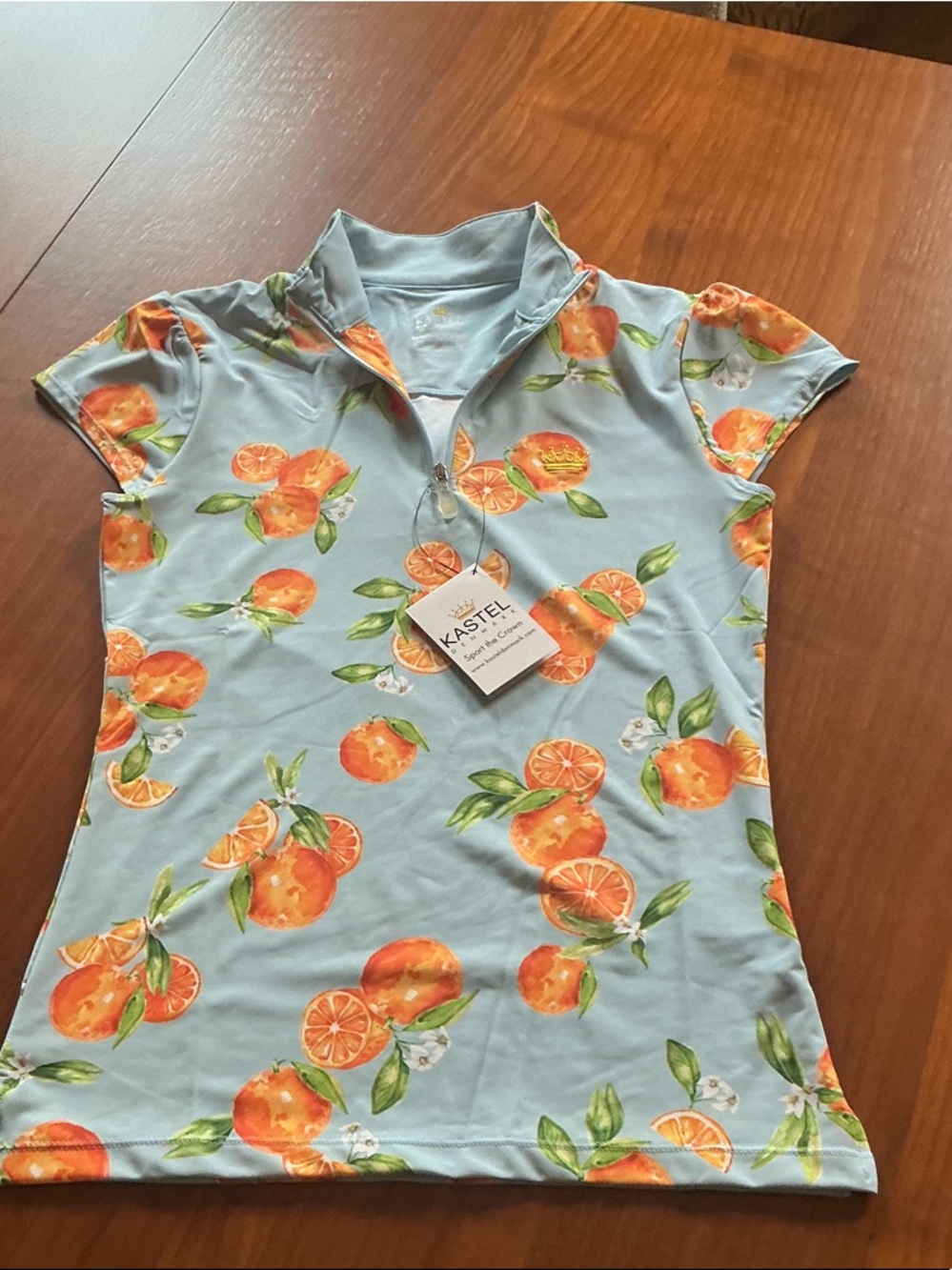 Kastel Denmark oranges-print short-sleeve sun shirt - NWT - XS